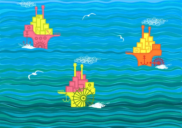 Bateaux à la mer — Image vectorielle