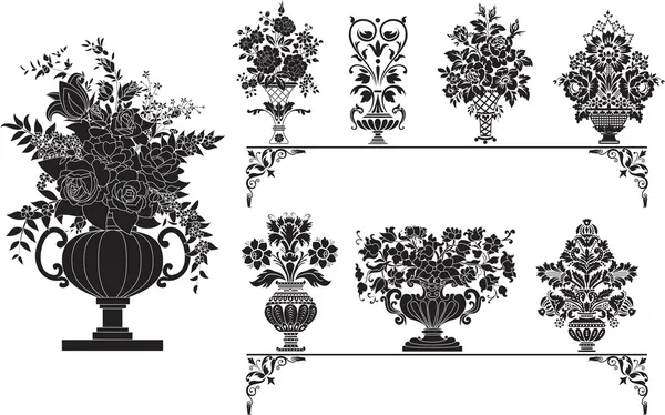 Antique vases with flowers — Stock Vector