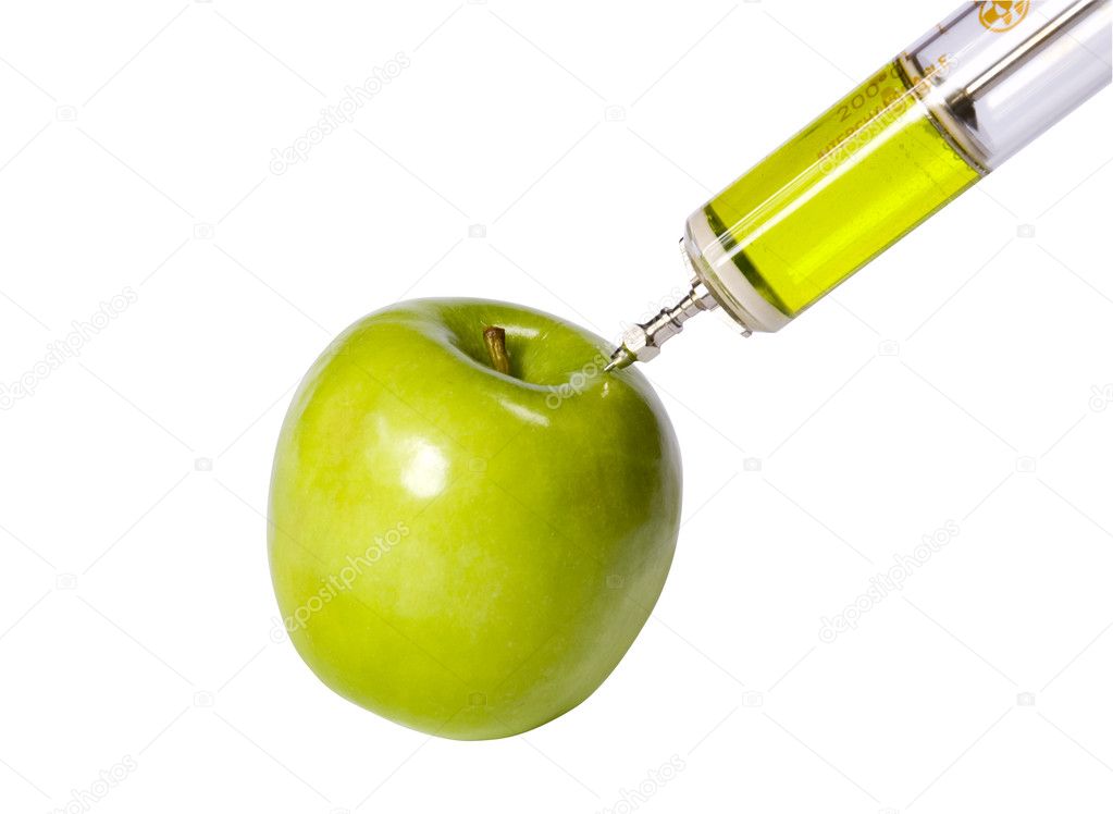 Apple with a syringe