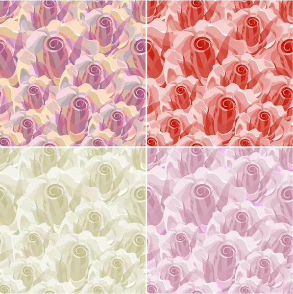Ensemble de quatre motifs de roses sans couture — Image vectorielle