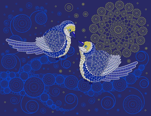 Oiseaux s'embrassant la nuit — Image vectorielle