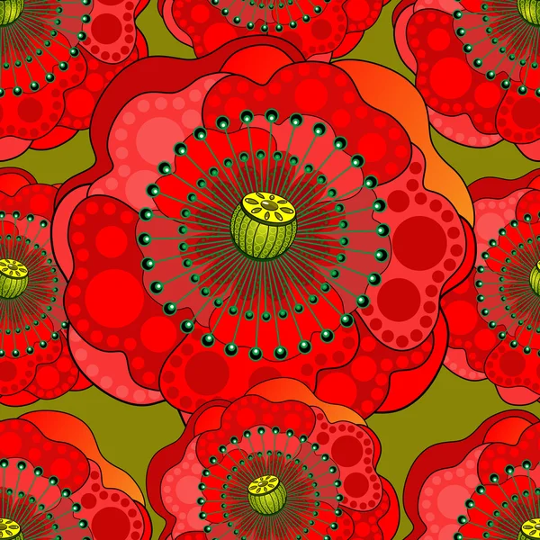 Seamless mönster från röd vallmo blommor — Stock vektor