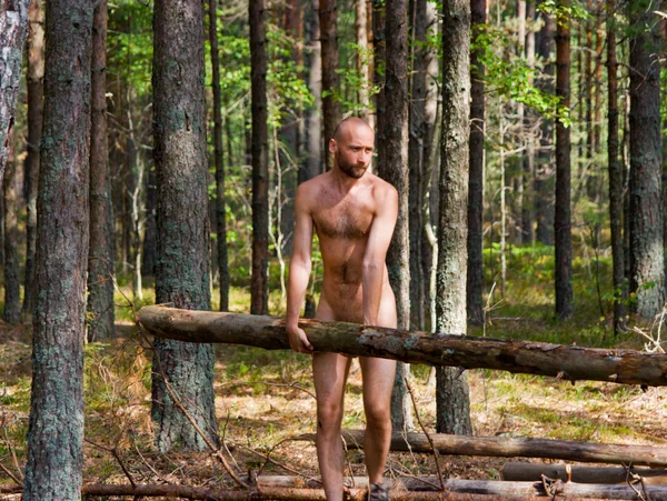Man with log — Stock Photo, Image