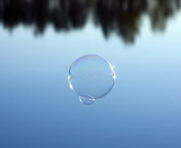 Bubbla flyger över blått vatten Stockfoto