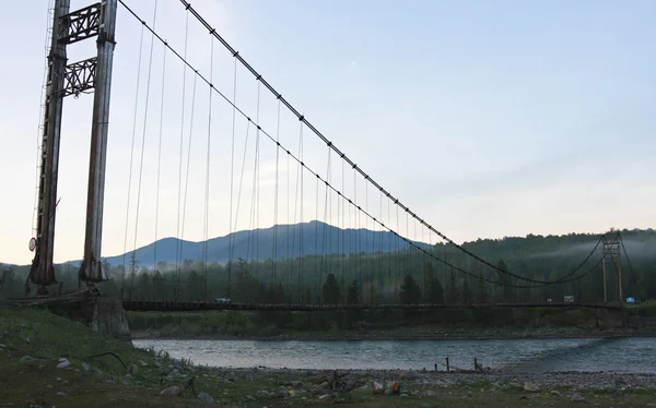 Old suspension bridge over Katun' — 图库照片