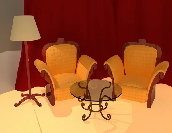 室内装饰和两个单人沙发/扶手椅 — 图库照片