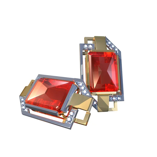 Két ruby fülbevaló. 3D-s illusztráció — Stock Fotó