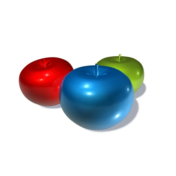 Drie gekleurde 3d appels. illustratie Stockfoto
