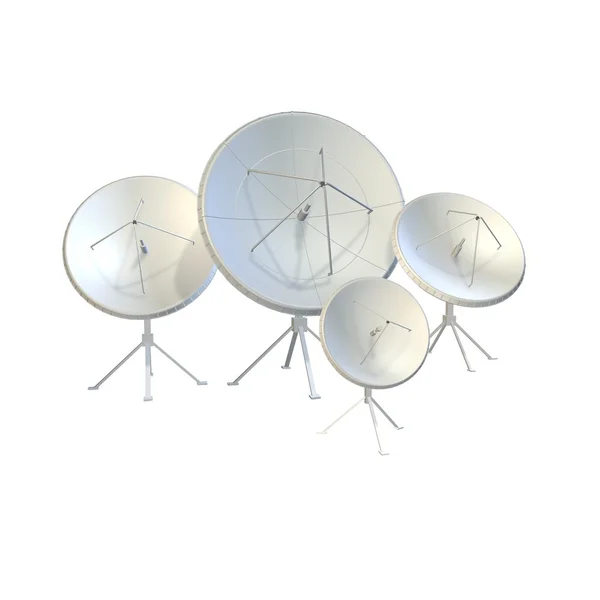 Groep parabolische antennes. 3D illustra Stockafbeelding