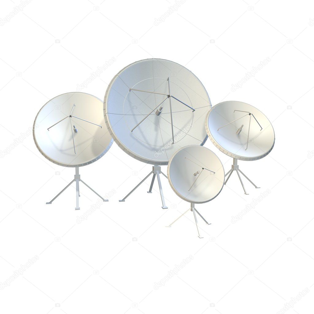 Group of parabolic antennas. 3D illustra
