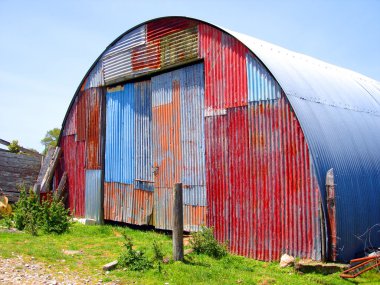 Round Metal Shed with Mismatched Paint clipart