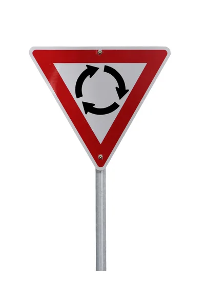 Предупреждающий знак Roundabout — стоковое фото
