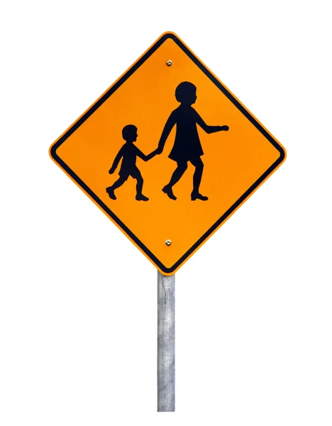 Varning barn passerar tecken — Stockfoto