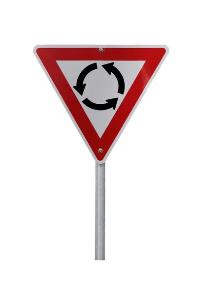 Isolated Roundabout Warning Sign — Stok fotoğraf