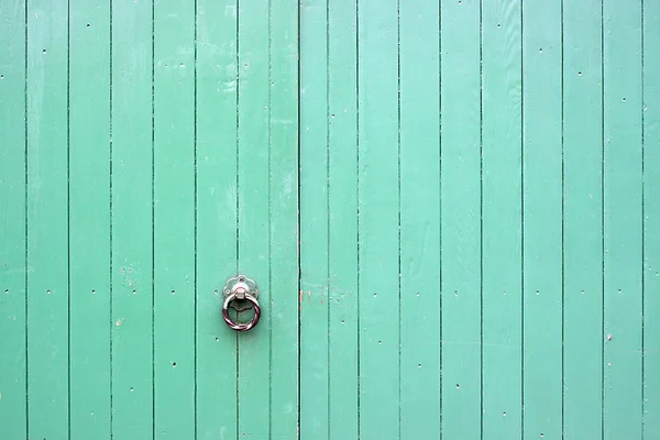 Puertas grandes de madera verde con mango — Foto de Stock
