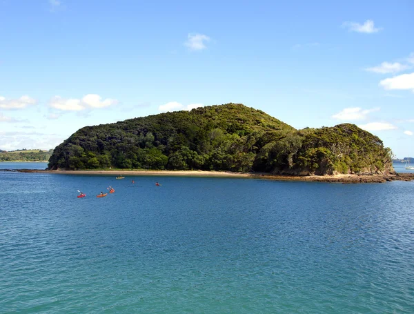 Каякерс кружит вокруг острова, Новая Зеландия — стоковое фото