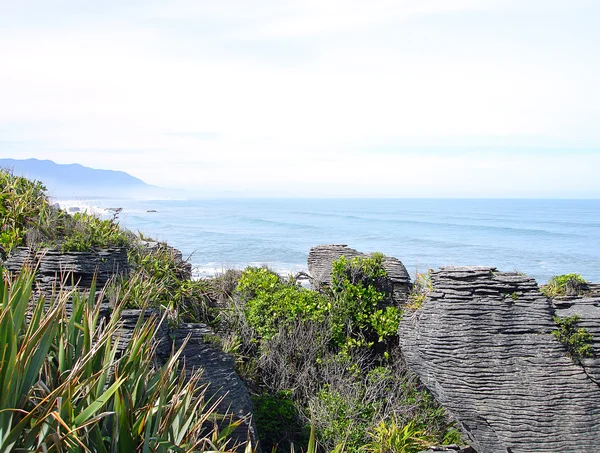 Pannenkoek rotsen bij punakaiki, Nieuw-Zeeland — Stockfoto