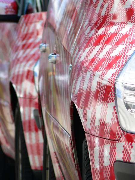 stock image Row of red and white cars