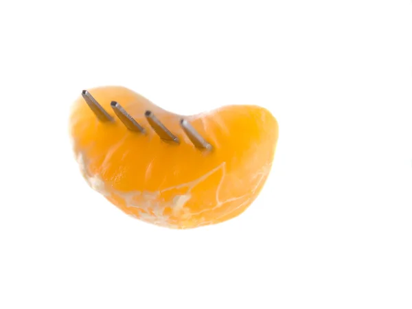 Mandarine auf Gabel — Stockfoto