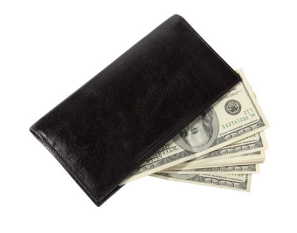 Black leather purse and dollars — Stock Photo, Image
