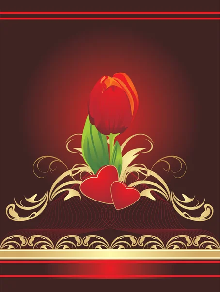 Tulipán, corazones y ornamento gótico — Vector de stock