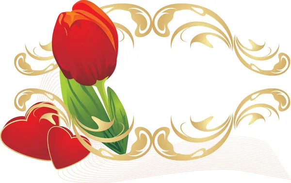 Tulipán, corazones y ornamento gótico — Vector de stock