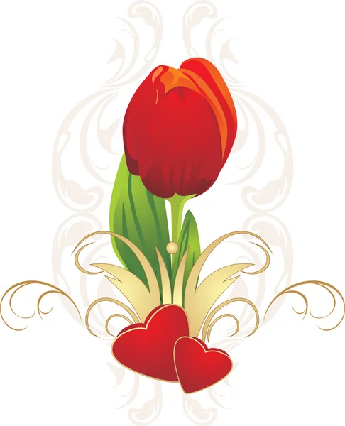 Tulip, harten en gotische ornament — Stockvector