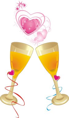 Glasses and hearts. Romantic composition clipart