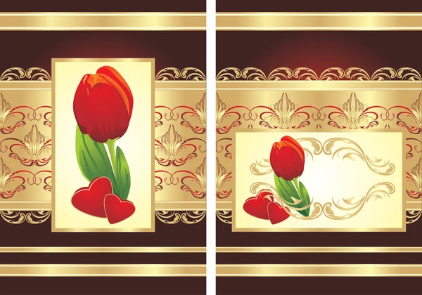チューリップ、心とゴシック様式の飾り — ストックベクタ