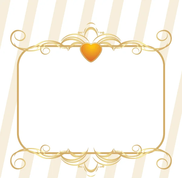 Altın kalp ile dekoratif çerçeve — Stok Vektör