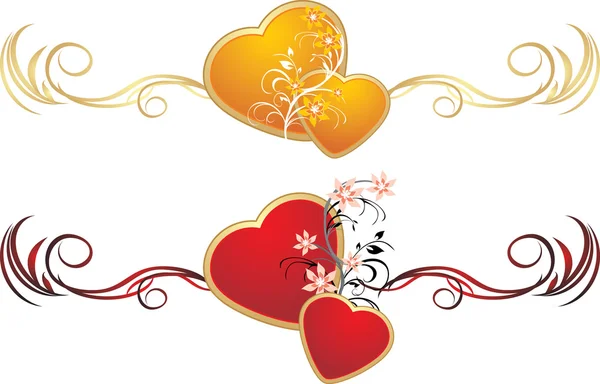 Rote und goldene Herzen mit floralem Ornament — Stockvektor