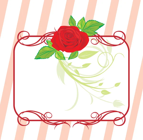 Rosa roja con adorno floral. Marco de trabajo — Vector de stock