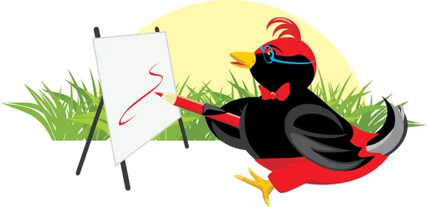 Birdie-artista con caballete. Primeras lecciones — Vector de stock