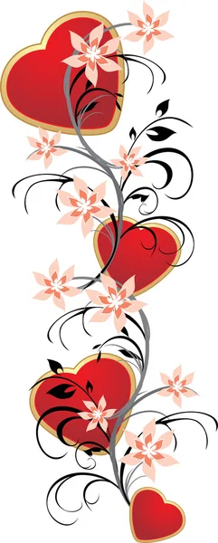 Corações com ornamento floral — Vetor de Stock