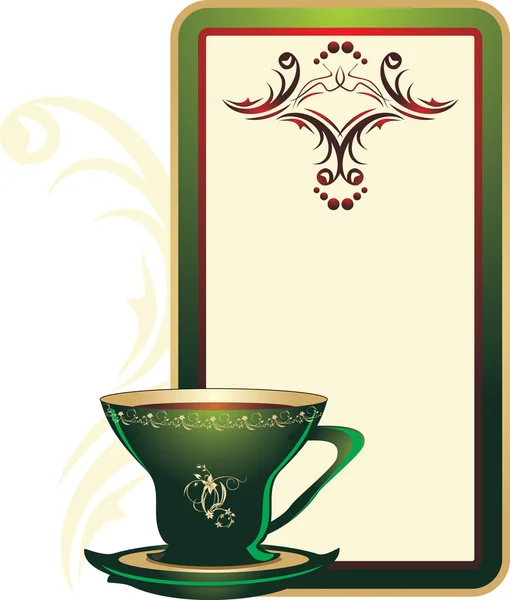 カップと飾りで装飾的なカード — ストックベクタ