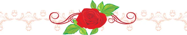 Rosa vermelha e fita com ornamento floral — Vetor de Stock
