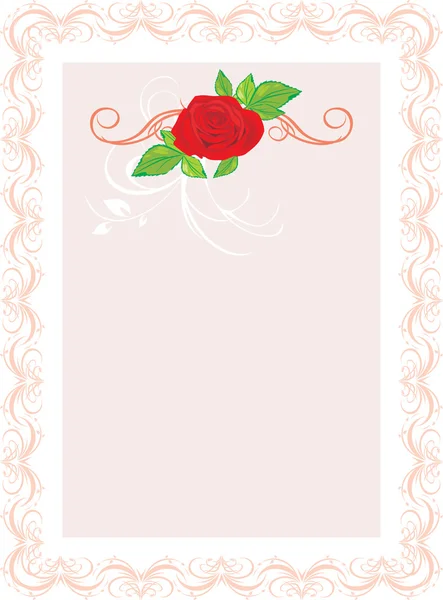 Rose rouge avec ornement floral. Cadre — Image vectorielle