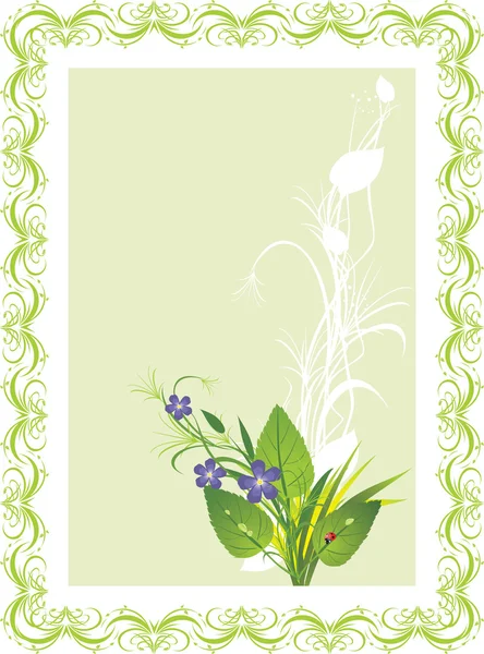 Buquê de flores e grama. Cartão — Vetor de Stock