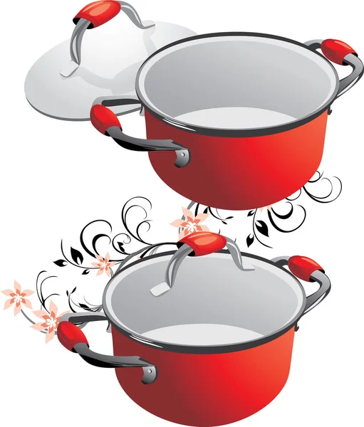 Två tomma röda kokkärl — Stock vektor