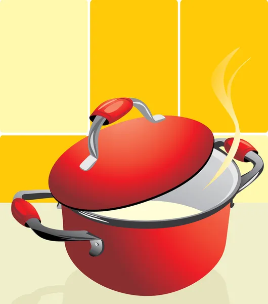 Червона сковорода з кашею — стоковий вектор