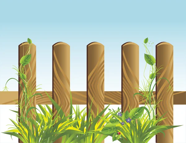 Трава і дерев'яний захист — стоковий вектор
