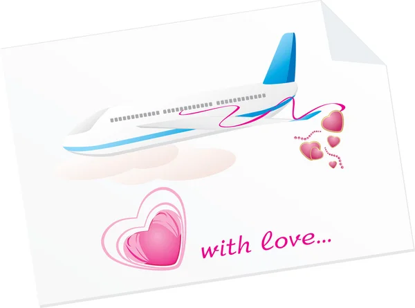 Airplane with hearts — Stock Vector