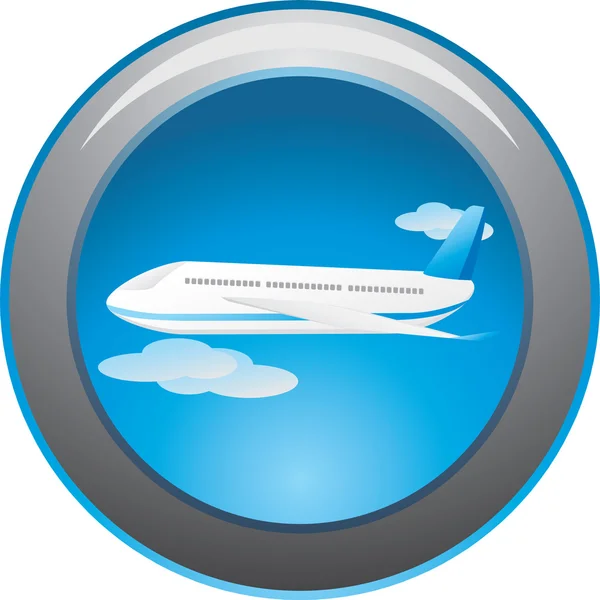 Airplane among clouds. Button — Stock Vector