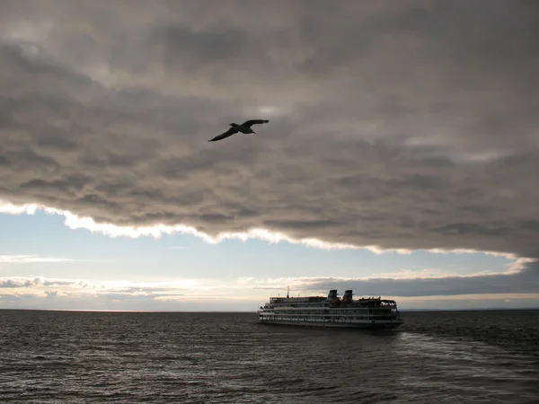 stock image Motor ship in Lake Ladoga. Evening