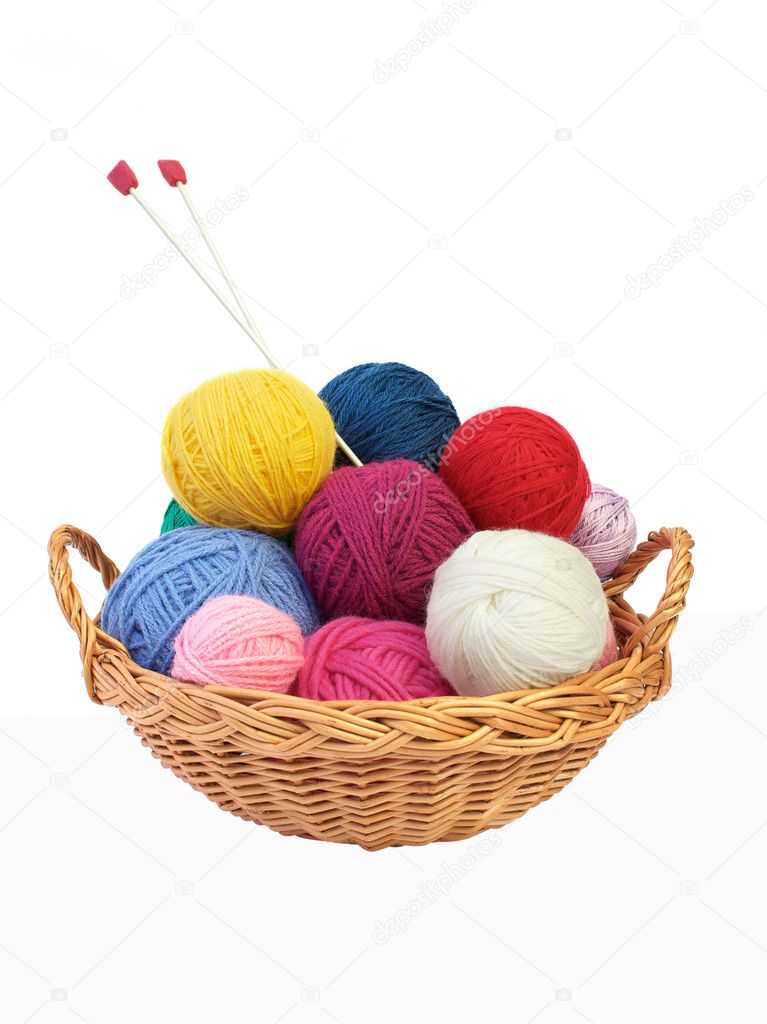 Colorful knitting yarn and needles