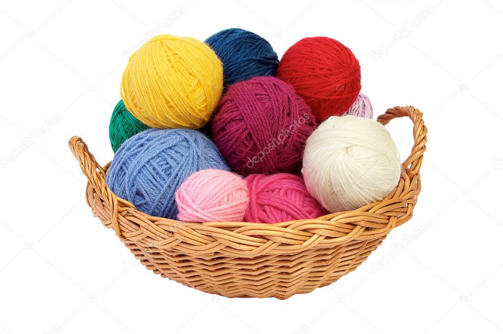 Colorful knitting yarn in a basket