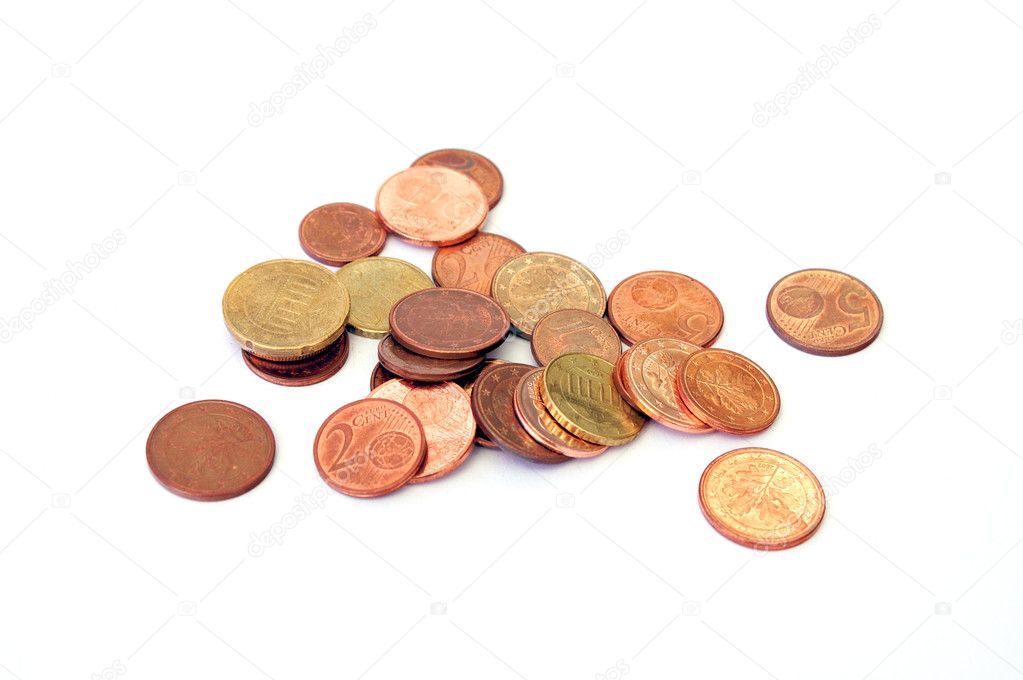 Heap of coins on white background.