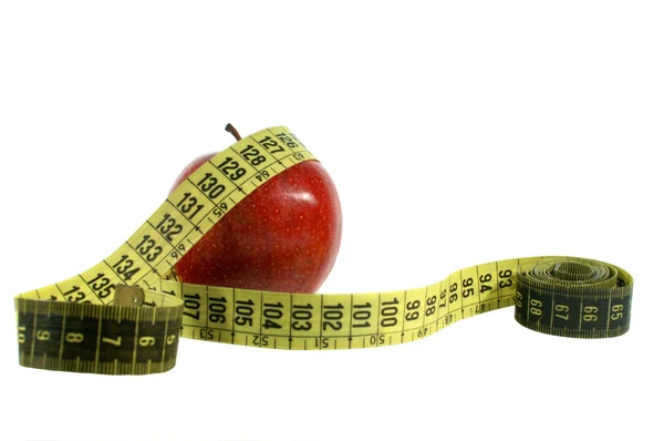 Pomme rouge avec ruban à mesurer — Photo