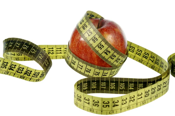 Manzana roja con cinta métrica — Foto de Stock