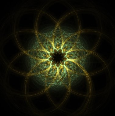 Flame fractal forming a mandala that resembles an eye or flower clipart